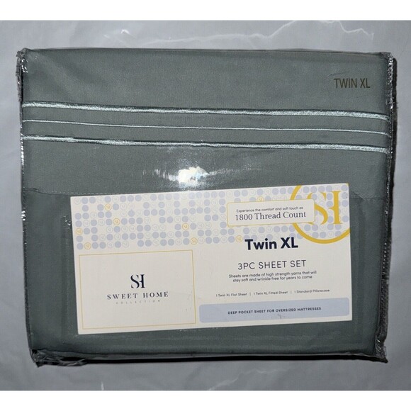 Sweet Home 1800‎ Series 3 Pc Bed Sheets Extra Soft Deep Pockets Slate Twin XL - Picture 1 of 4